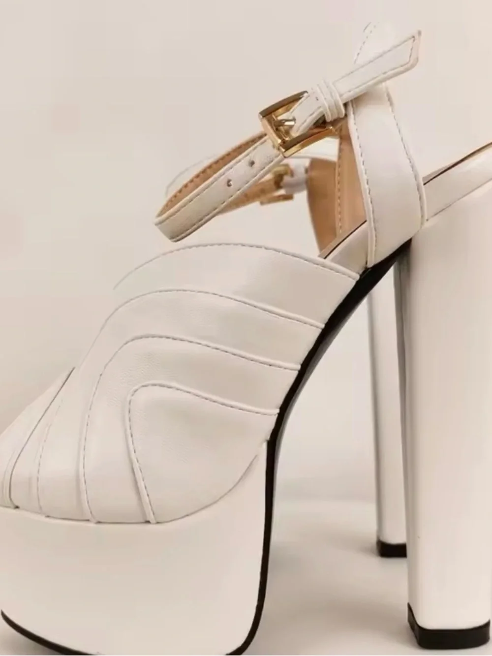 White Platform Peep-Toe Ankle Strap Heels